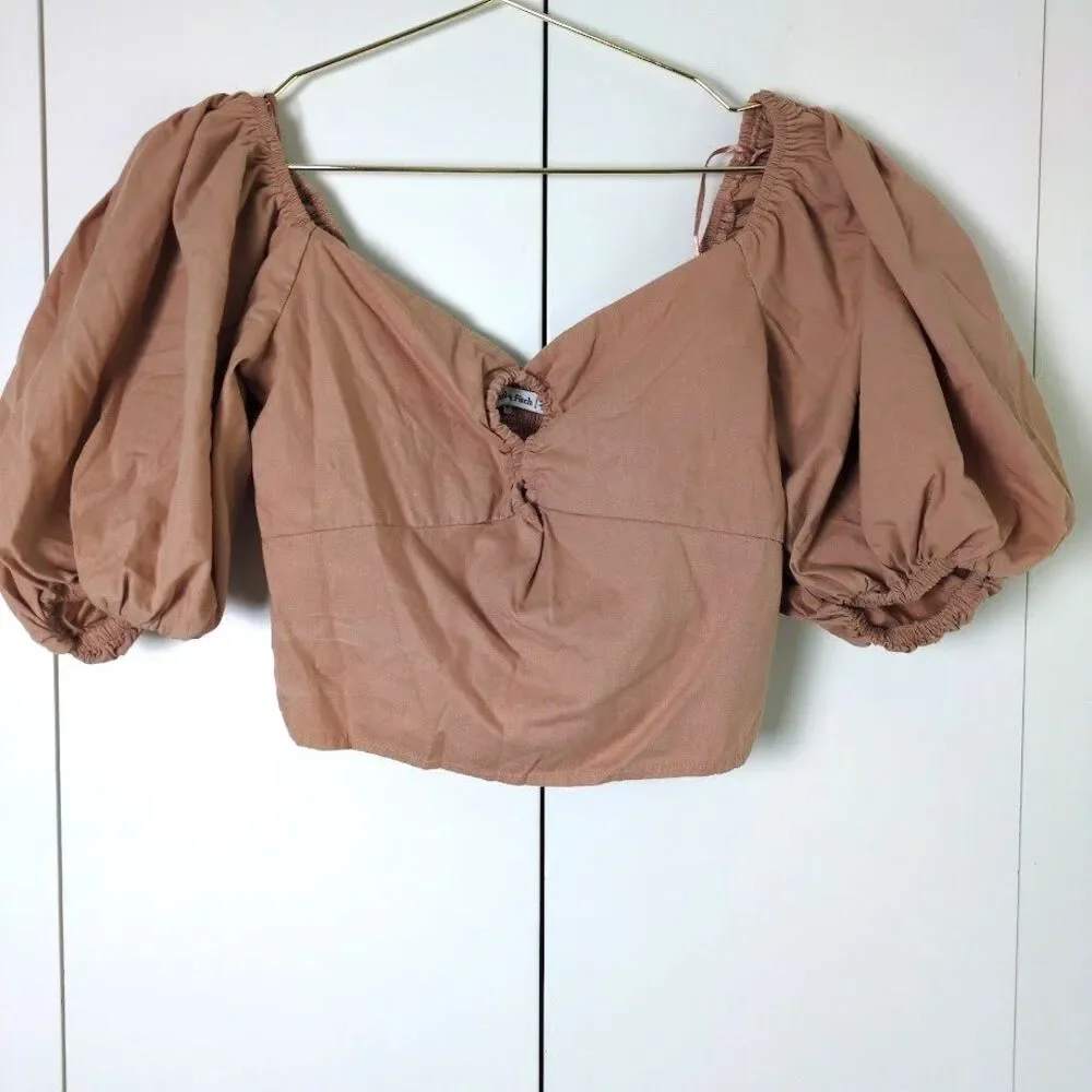 Abercrombie Blouse Womens Size XS Boho Peasant Puff Sleeve O Ring Crop Top